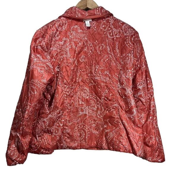 Chico's 2 chicos Large Mauve Aztec Quilted Button Reversible Puffer Jacket - Picture 4 of 8